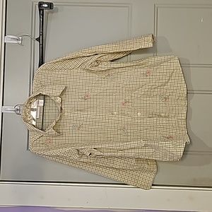 Alfred Dunner, size 12, green and white plaid shirt, with flowers..